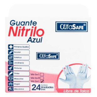 GUANTE EXAM.NITRILO AZUL ALFA T.L 24 UND